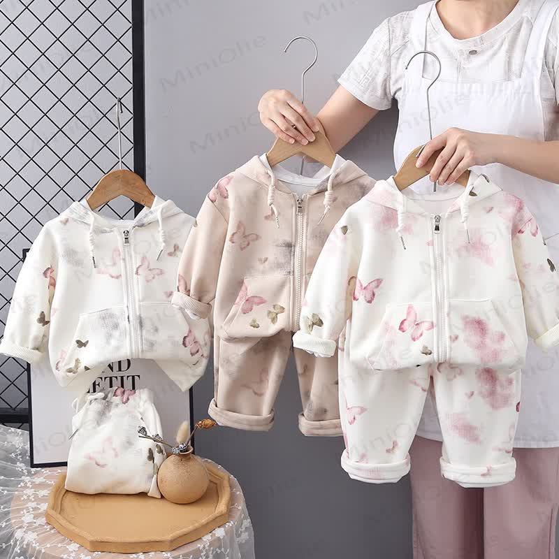 Baby Toddler Girl Butterfly Hooded Jacket and Pants 2-piece Set - image 1