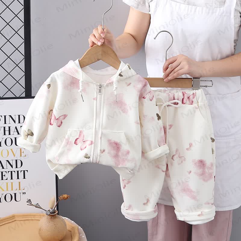 Baby Toddler Girl Butterfly Hooded Jacket and Pants 2-piece Set - Pink - 4-5T - image 3