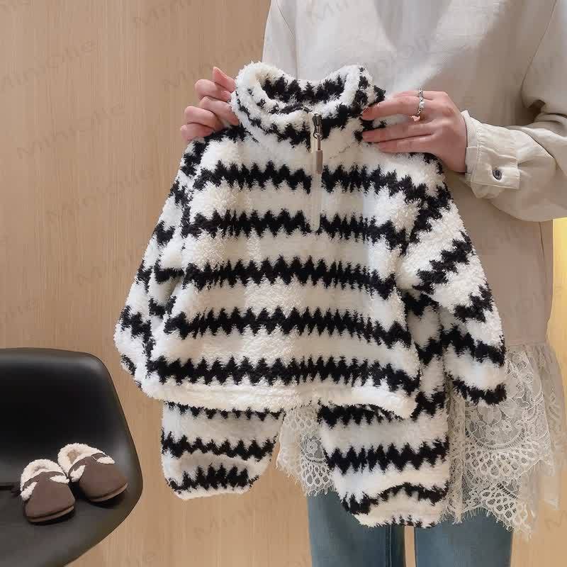 Toddler Zigzag Sherpa Zip Jacket and Pants 2-piece Set - Black - 10-11T - image 3