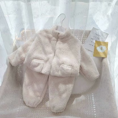 Toddler Solid Color Zip Jacket and Pants 2-piece Set - Beige - 10-11T - image 2