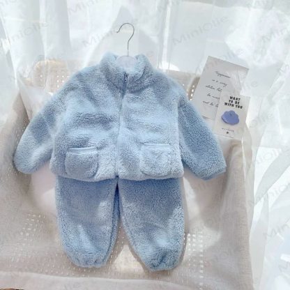 Toddler Solid Color Zip Jacket and Pants 2-piece Set - Blue - 10-11T - image 4