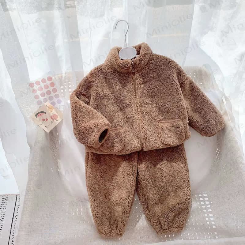 Toddler Solid Color Zip Jacket and Pants 2-piece Set - Brown - 10-11T - image 5