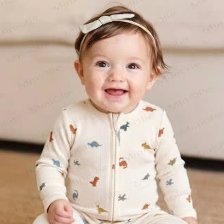 Baby Cartoon Print Ribbed Long Sleeve Zip Romper - image 4