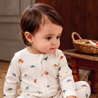 Baby Cartoon Print Ribbed Long Sleeve Zip Romper - image 3