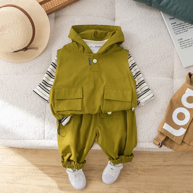 Baby Toddler Boys Casual Hooded Utility 3-piece Set - Green - 6-7T - image 1