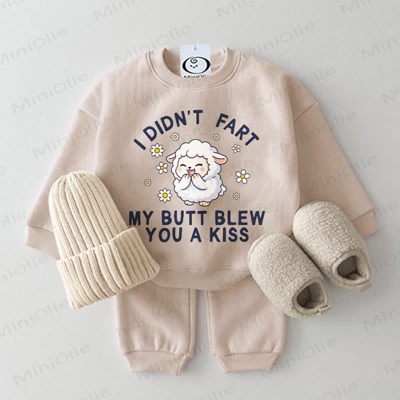 I DIDN'T FART MY BUTT BLEW YOU A KISS Baby Sheep Print 2-piece Beige Set - Beige - 2-3T - image 1
