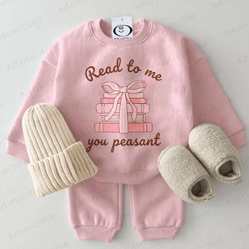 READ TO ME YOU PEASANT Baby Pink Sweatshirt 2-piece Set - Pink - 2-3T - image 1