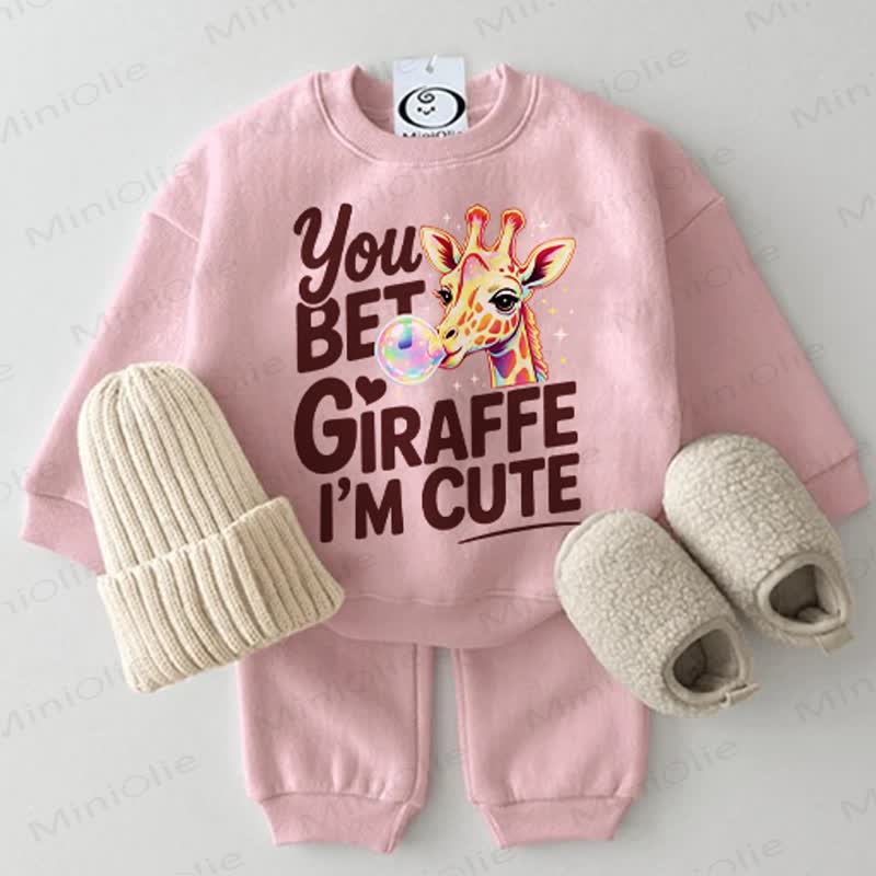 YOU BET GIRAFFE I'M CUTE Baby Pink Sweatshirt 2-piece Set - Pink - 2-3T - image 1