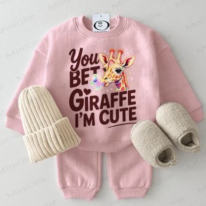 YOU BET GIRAFFE I'M CUTE Baby Pink Sweatshirt 2-piece Set - Pink - 2-3T - image 1