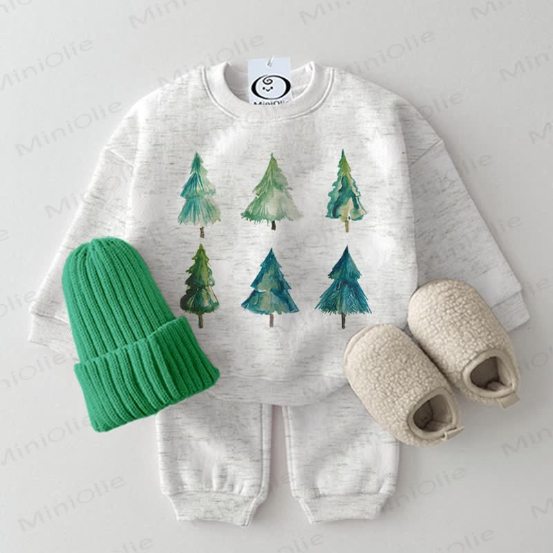 Baby Christmas Tree Light Grey Sweatshirt 2-piece Set - Light Grey - 2-3T - image 1