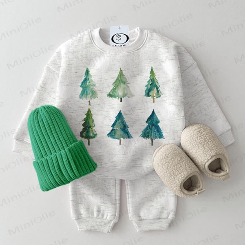 Baby Christmas Tree Light Grey Sweatshirt 2-piece Set - Light Grey - 2-3T - image 1