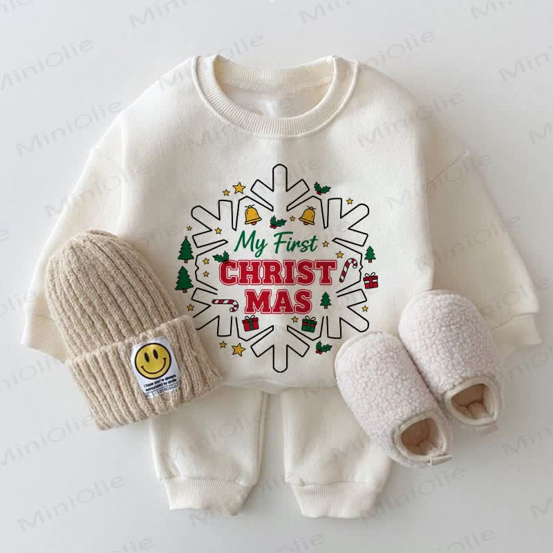 MY FIRST CHRISTMAS Baby Snowflake White Sweatshirt 2-piece Set - White - 2-3T - image 1