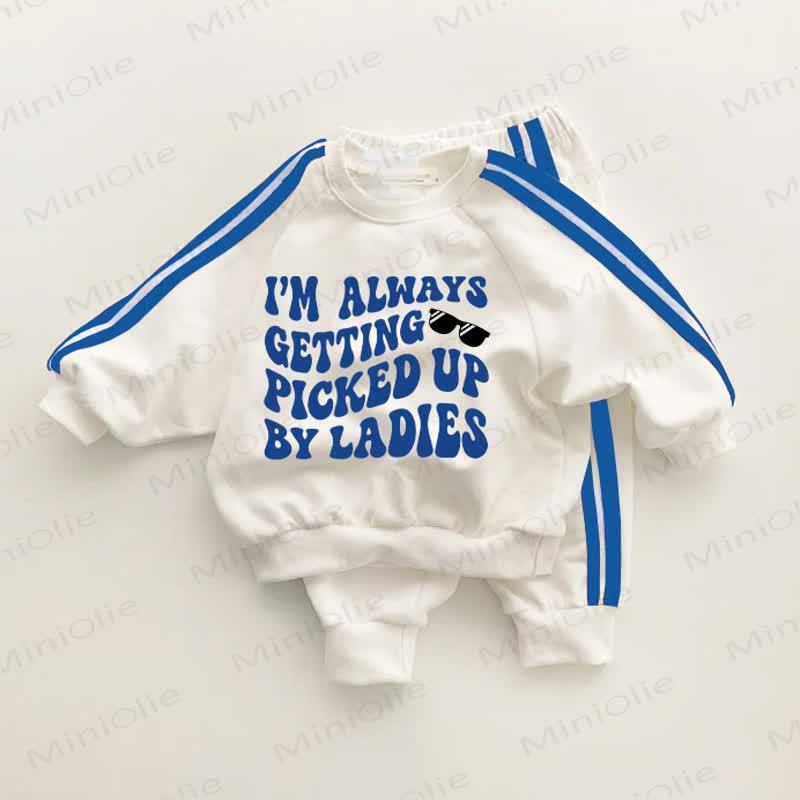 I'M ALWAYS GETTING PICKED UP BY LADIES Baby Blue Striped 2-piece Set - White&Blue - 3-5T - image 1