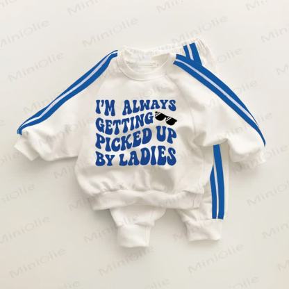 I'M ALWAYS GETTING PICKED UP BY LADIES Baby Blue Striped 2-piece Set - White&Blue - 3-5T - image 1