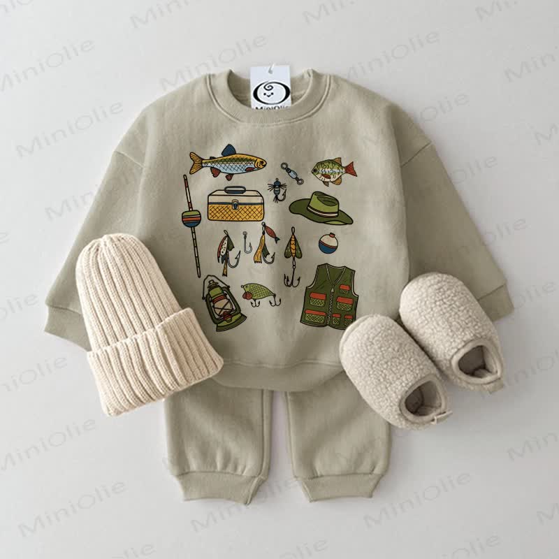 Baby Fishing Gear Sweatshirt 2-piece Set - Grey Green - 2-3T - image 1