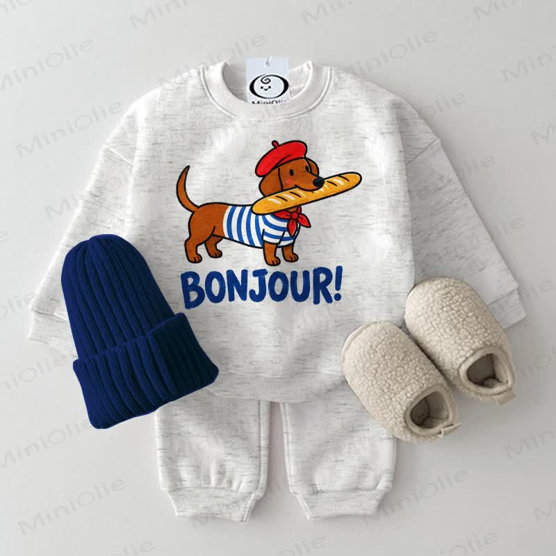 BONJOUR! Baby Daschund Print Sweatshirt 2-piece Set - Light Grey - 2-3T - image 1
