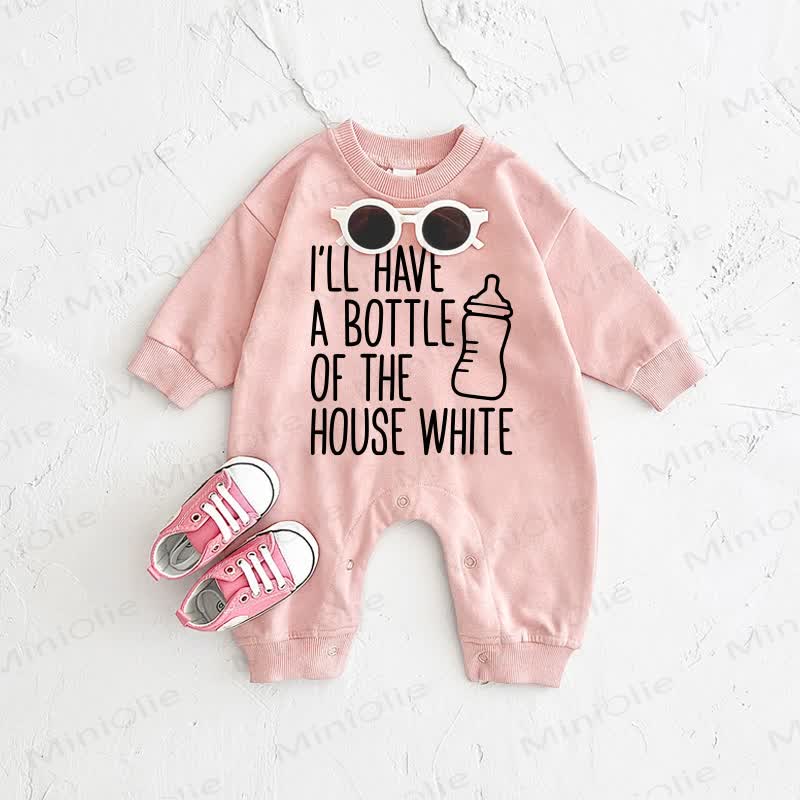I'LL HAVE A BOTTLE OF THE HOUSE WHITE Baby Pink Romper - Pink - 2-3T - image 1