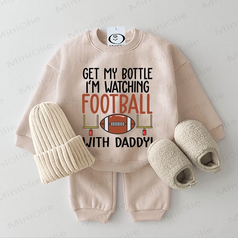 GET MY BOTTLE I'M WATCHING FOOTBALL WITH DADDY Baby Beige Sweatshirt 2-piece Set - Beige - 2-3T - image 1