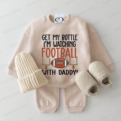 GET MY BOTTLE I'M WATCHING FOOTBALL WITH DADDY Baby Beige Sweatshirt 2-piece Set - Beige - 2-3T - image 1