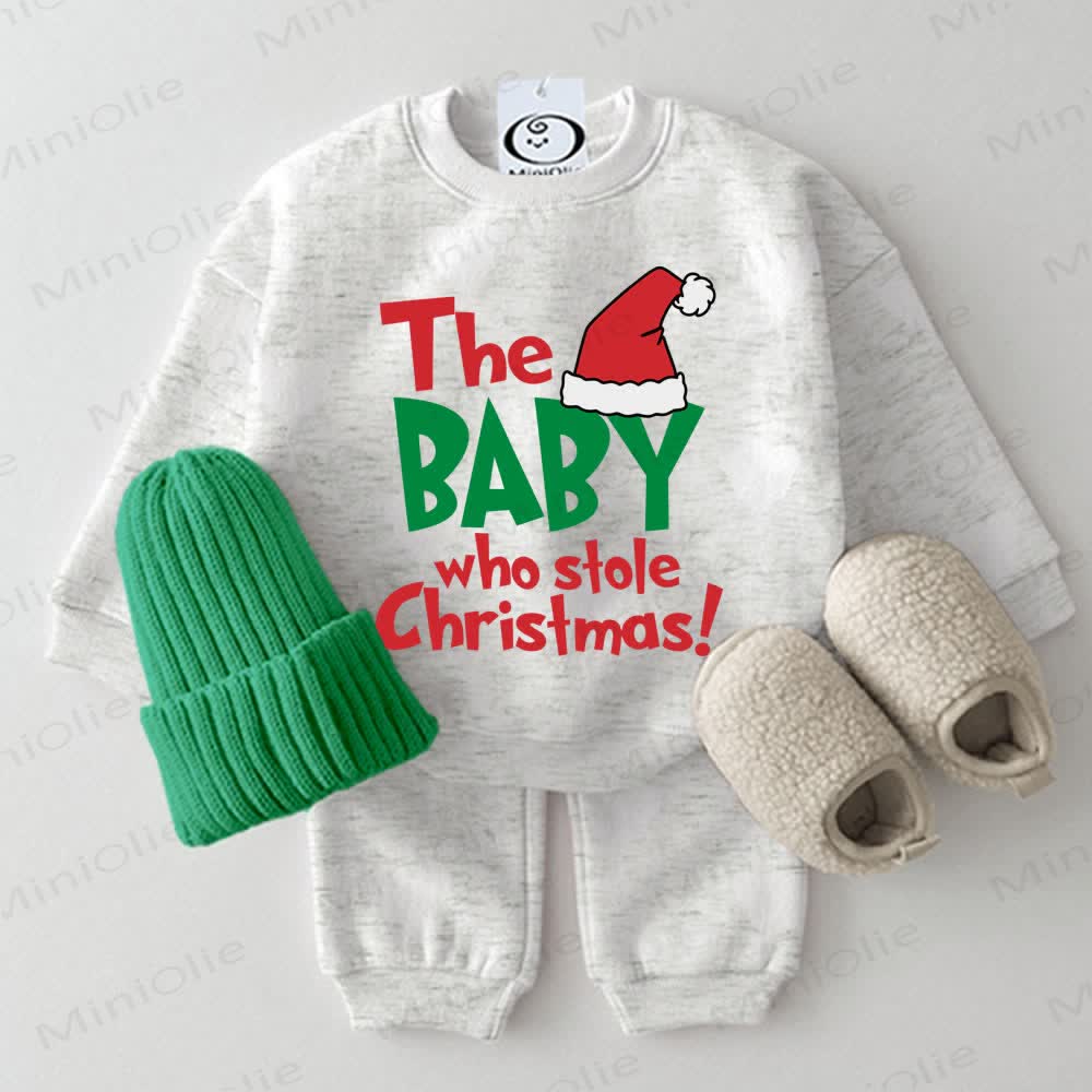 THE BABY WHO STOLE CHRISTMAS! Baby Light Grey Sweatshirt 2-piece Set - Light Grey - 2-3T - image 1