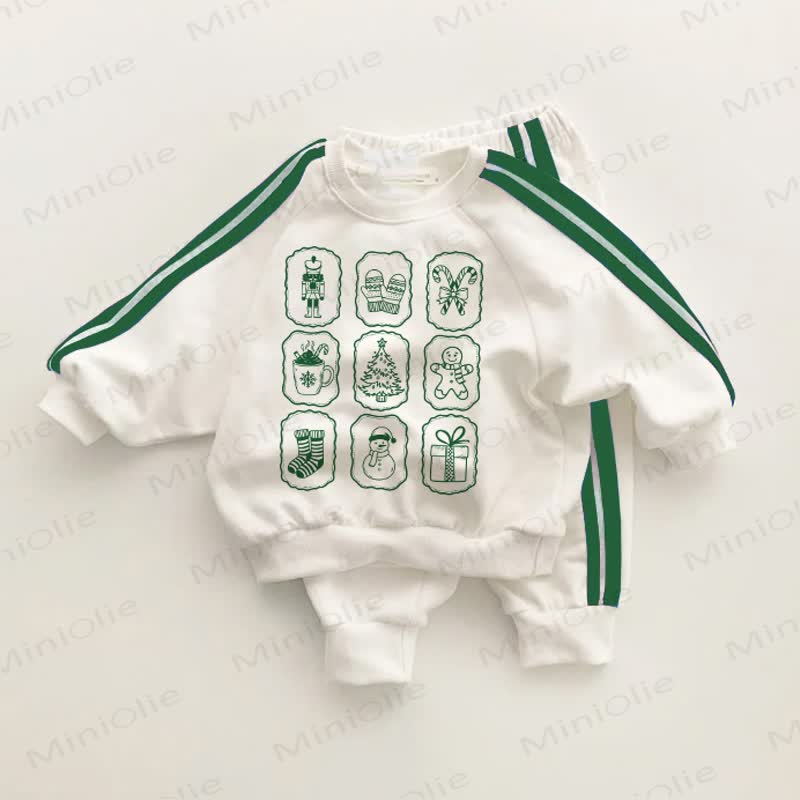 Baby Toddler Christmas Print Green Striped 2-piece Set - White&Green - 3-5T - image 1
