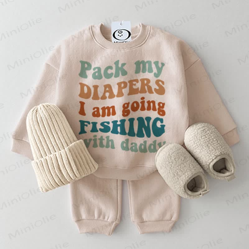 PACK MY DIAPERS I AM GOING FISHING WITH DADDY Baby Beige Sweatshirt 2-piece Set - Beige - 2-3T - image 1