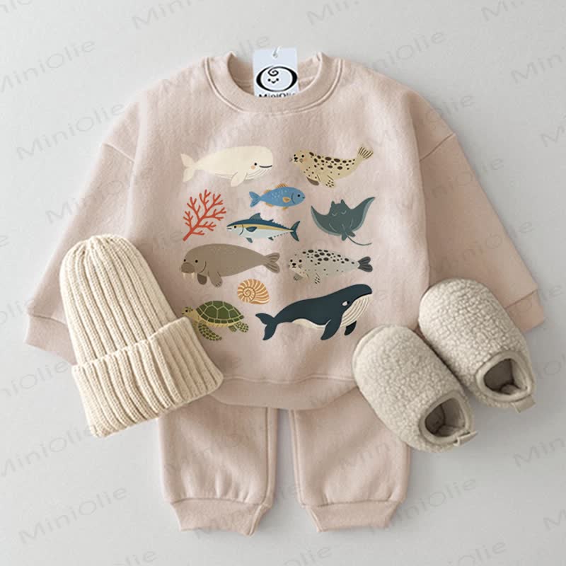 Baby Marine Animals Beige Sweatshirt 2-piece Set - Beige - 2-3T - image 1