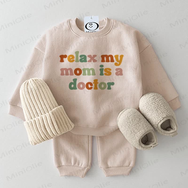 RELAX MY MOM IS A DOCTOR Baby Beige Sweatshirt 2-piece Set - Beige - 2-3T - image 1
