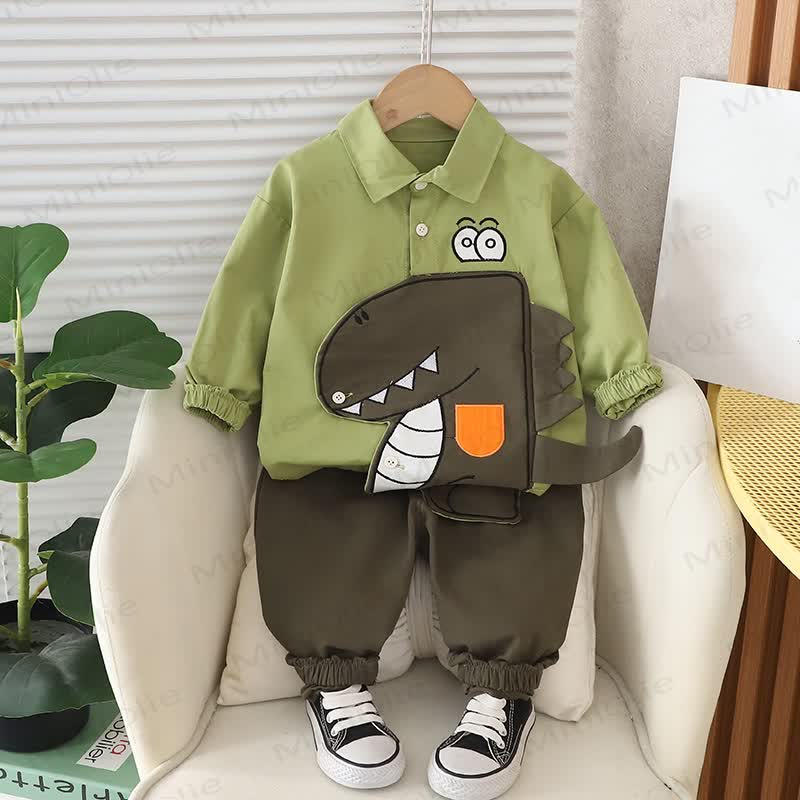 Toddler Baby Dinosaur Applique Shirt and Jogger 2-piece Set - Green - 4-5T - image 3