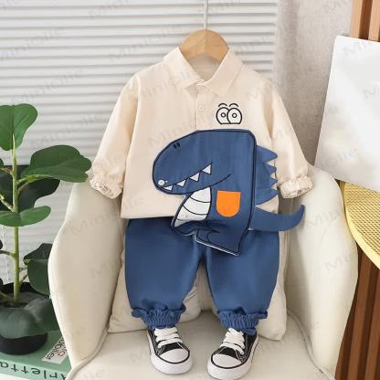 Toddler Baby Dinosaur Applique Shirt and Jogger 2-piece Set - Blue - 4-5T - image 2