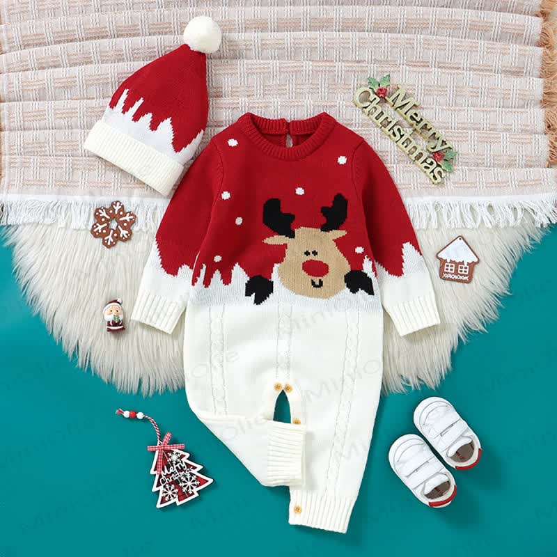 Baby Reindeer Jacquard Knit Christmas Romper - image 2