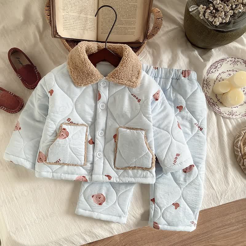Toddler Baby Bear Quilted Fleece Collar Pyjama 2-piece Set - Blue - 4-5T - image 3