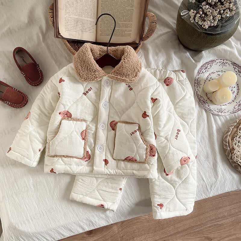 Toddler Baby Bear Quilted Fleece Collar Pyjama 2-piece Set - White - 4-5T - image 4