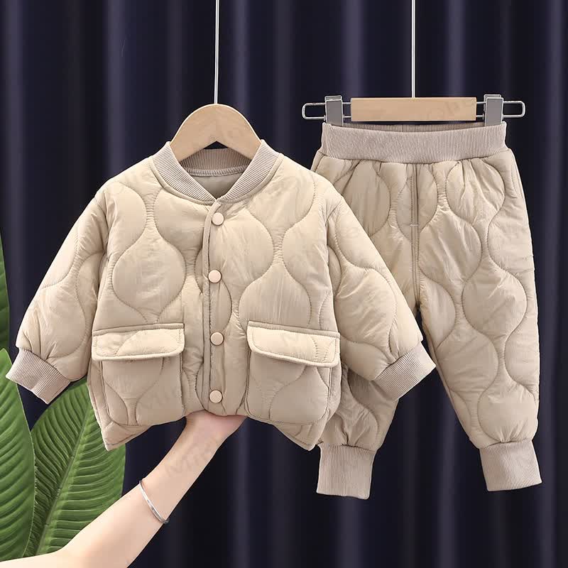Baby Toddler Quilted Winter Jacket 2-piece Set - Beige - 4-5T - image 2