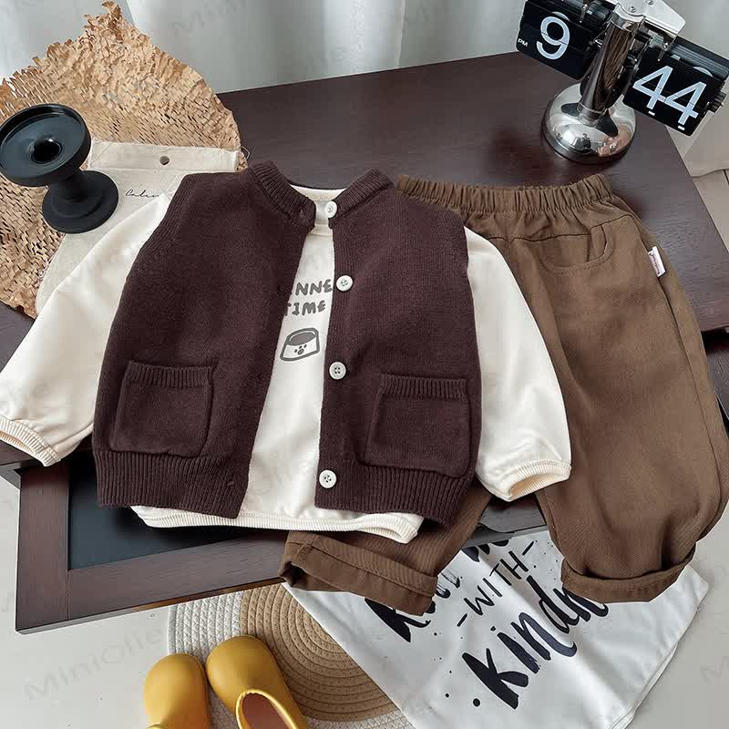 DINNER TIME Toddler Baby Boy Brown Layered Set - image 1