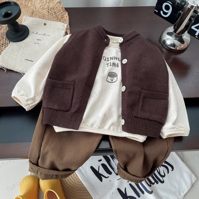 DINNER TIME Toddler Baby Boy Brown Layered Set - 3-piece Set - 4-5T - image 2