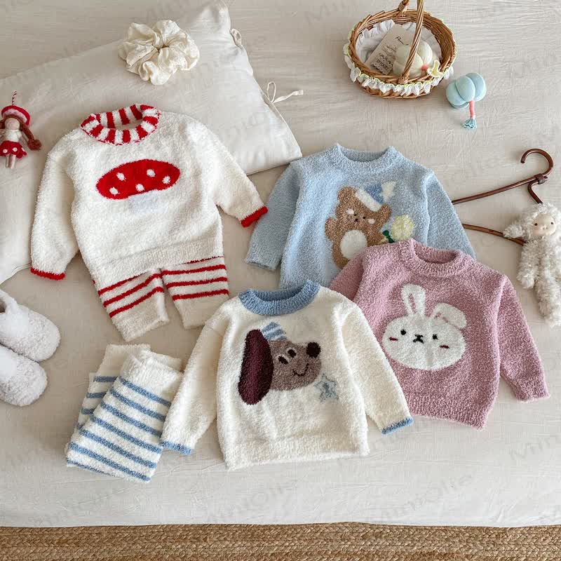 Baby Toddler Cartoon Print Plush Loungewear 2-piece Set - image 1