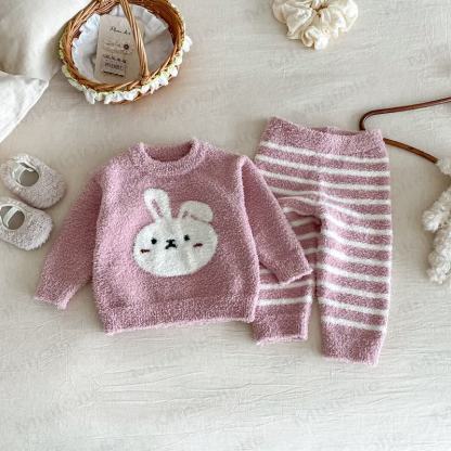 Baby Toddler Cartoon Print Plush Loungewear 2-piece Set - Pink Bunny - 2-3T - image 2