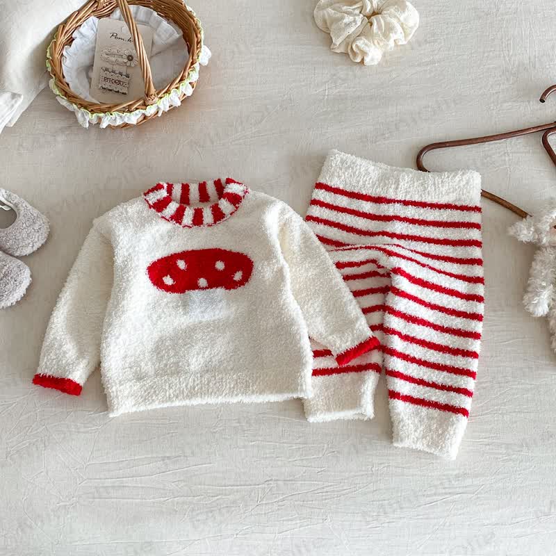 Baby Toddler Cartoon Print Plush Loungewear 2-piece Set - Red Mushroom - 2-3T - image 3