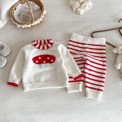 Baby Toddler Cartoon Print Plush Loungewear 2-piece Set - Red Mushroom - 2-3T - image 3