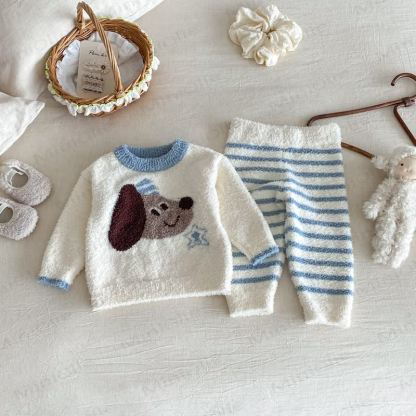 Baby Toddler Cartoon Print Plush Loungewear 2-piece Set - Beige Dog - 2-3T - image 5