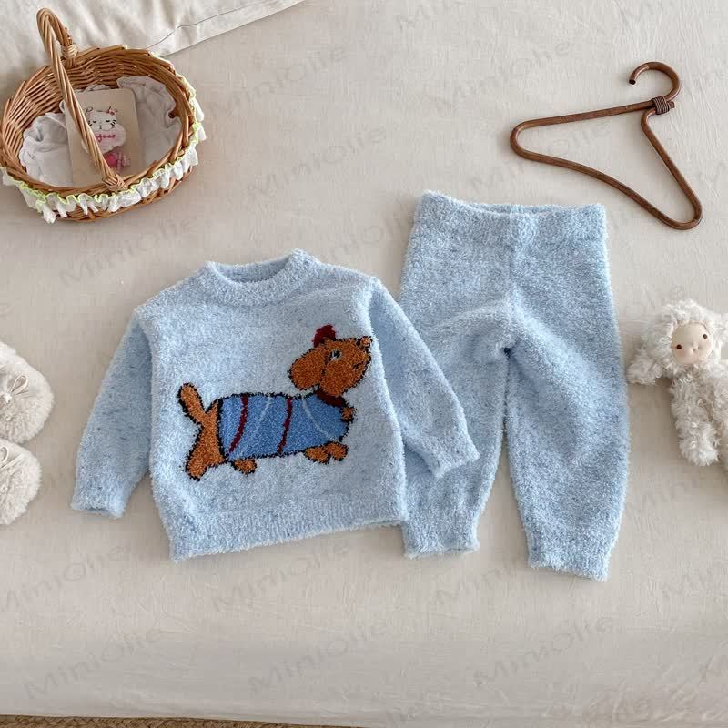 Baby Toddler Cartoon Print Plush Loungewear 2-piece Set - Blue Dog - 2-3T - image 6
