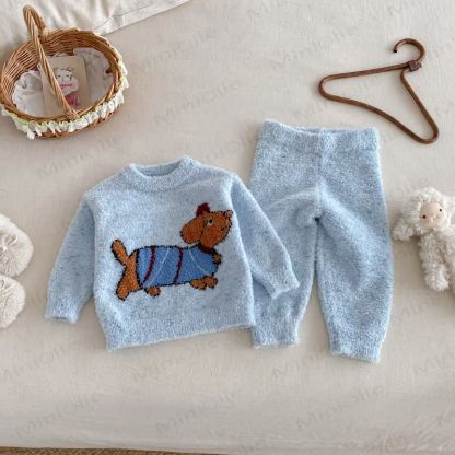 Baby Toddler Cartoon Print Plush Loungewear 2-piece Set - Blue Dog - 2-3T - image 6