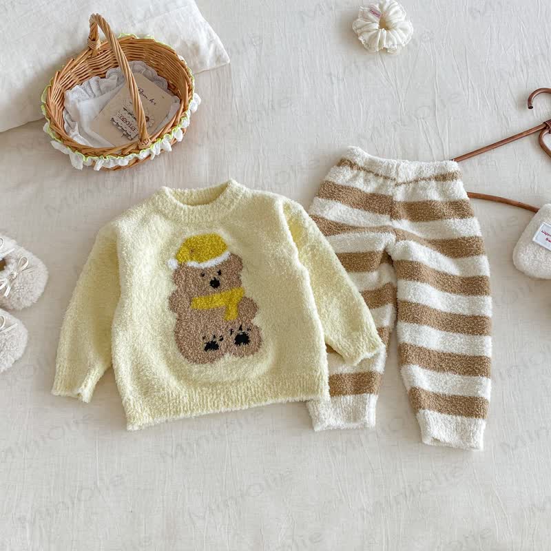 Baby Toddler Cartoon Print Plush Loungewear 2-piece Set - Yellow Bear - 2-3T - image 7