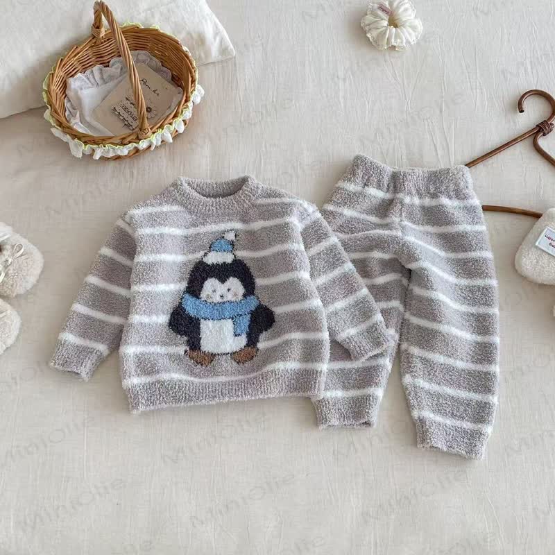 Baby Toddler Cartoon Print Plush Loungewear 2-piece Set - Gray Penguin - 2-3T - image 8