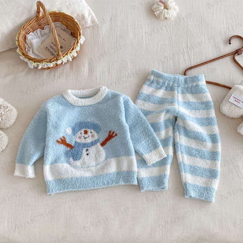 Baby Toddler Cartoon Print Plush Loungewear 2-piece Set - Blue Snowman - 2-3T - image 9