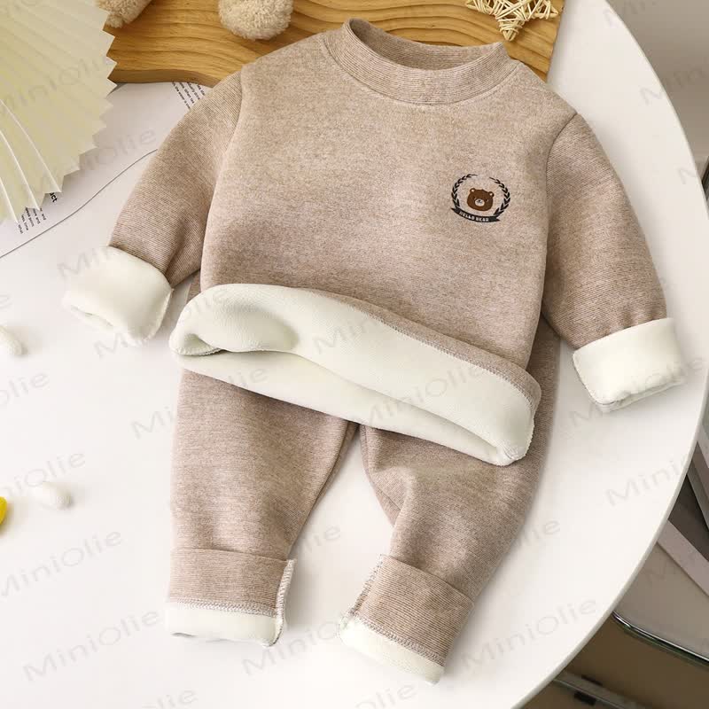 Toddler Bear Warm Fleece Sweatshirt and Jogger 2-piece Set - Beige - 10-11T - image 1
