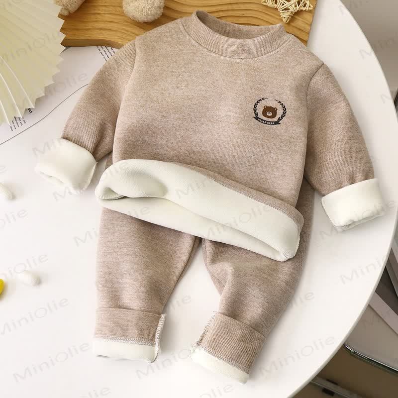 Toddler Bear Warm Fleece Sweatshirt and Jogger 2-piece Set - Beige - 10-11T - image 1