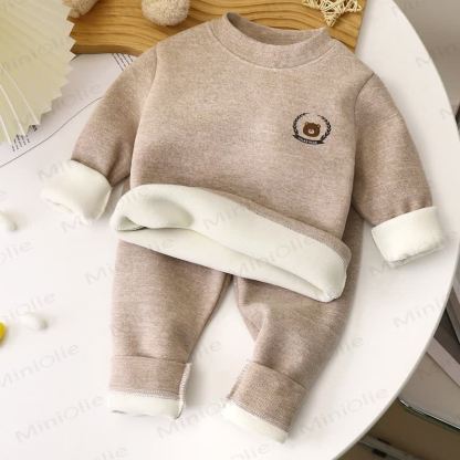 Toddler Bear Warm Fleece Sweatshirt and Jogger 2-piece Set - Beige - 10-11T - image 1
