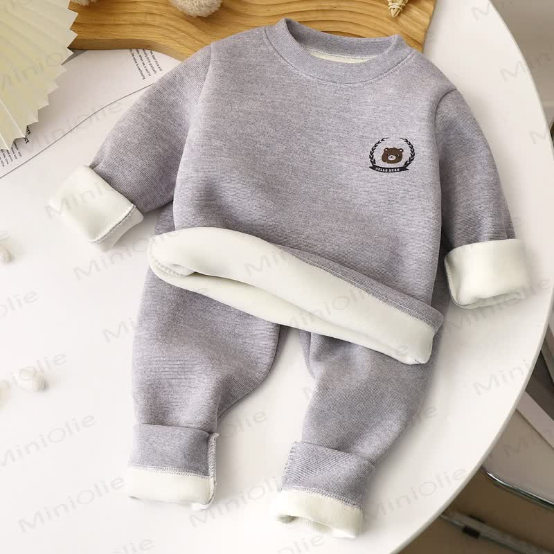 Toddler Bear Warm Fleece Sweatshirt and Jogger 2-piece Set - Gray - 10-11T - image 2